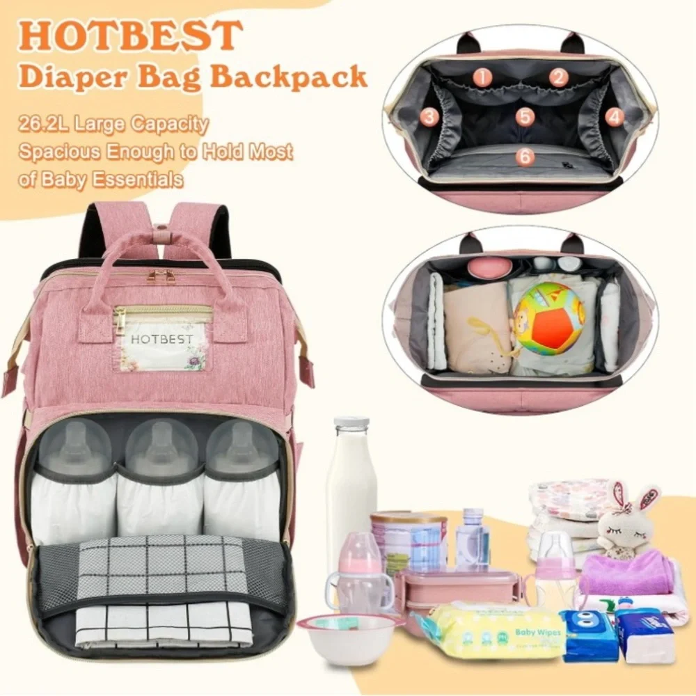 Light Pink Diaper Bag Backpack Changing Station